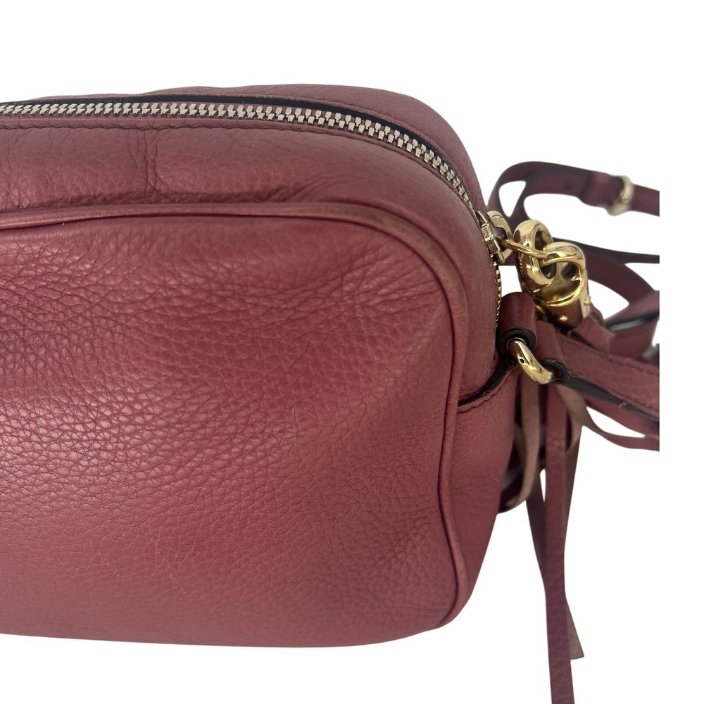 Gucci Soho Disco Crossbody Bag Pink Pebbled Leather Tassel Shoulder Bag - Picture 10 of 16